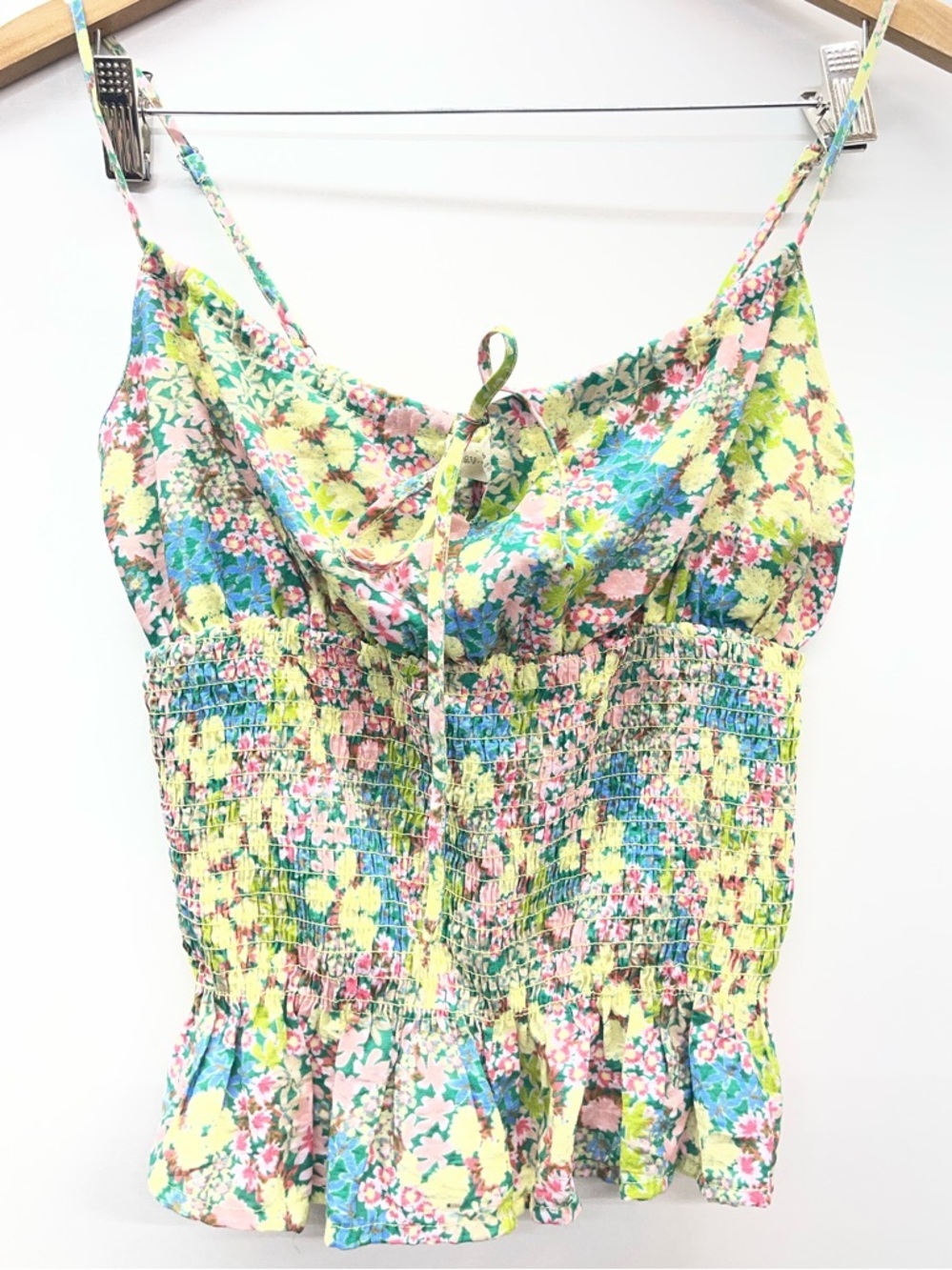 Floral‎ Smocked babydoll Cami Tank Top - Yellow Multi